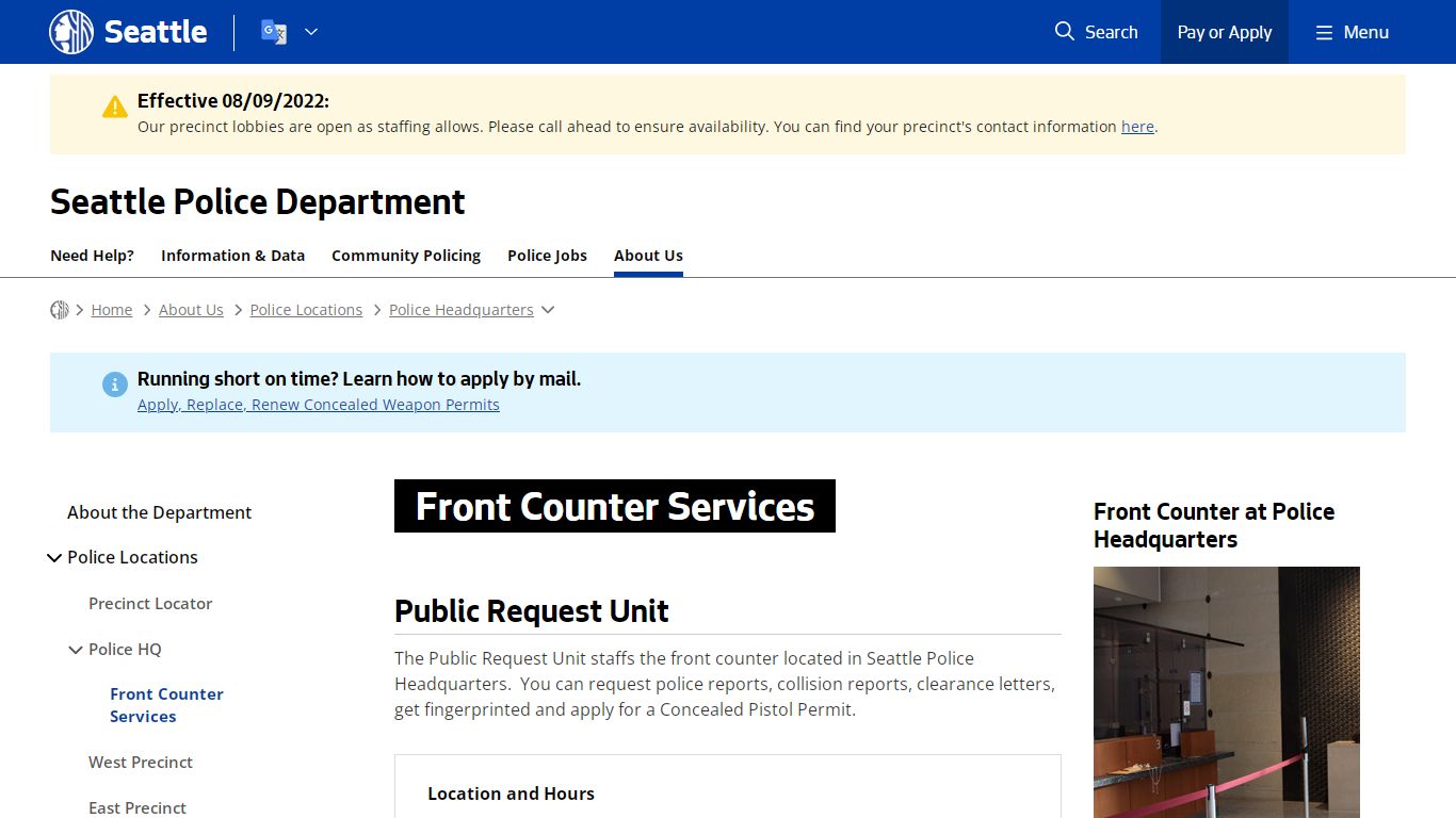 Front Counter Services - Police | seattle.gov