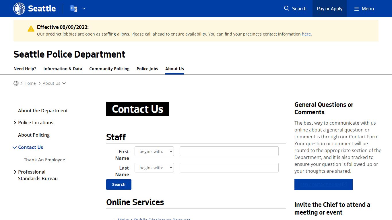 Contact Us - Police | seattle.gov